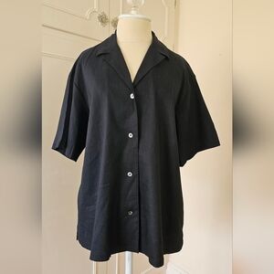 Rebecca Taylor Black Short-Sleeve Button-Down Shirt Top Medium